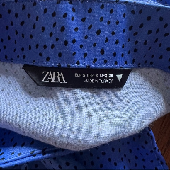 Zara Midi Skirt Womens Size Small Satin Side Slit Spotted Polka Dot Royal Blue - Picture 10 of 12